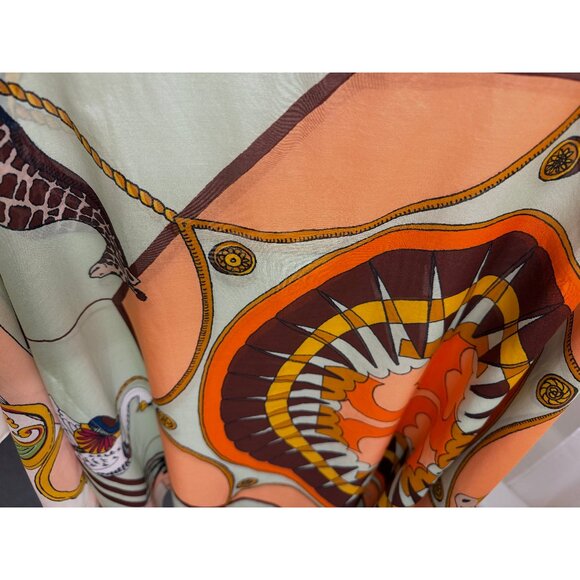 NEW Tory Burch Carousel Beach Caftan Top Cover Up Tunic Peach Orange Animal M - Picture 9 of 14